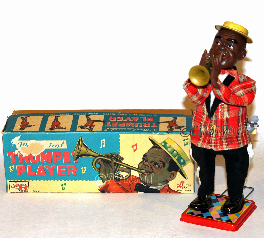 1959 NOMURA ROSKO TRUMPET PLAYER LOUIS ARMSTRONG MUSICAL TOY MADE IN 